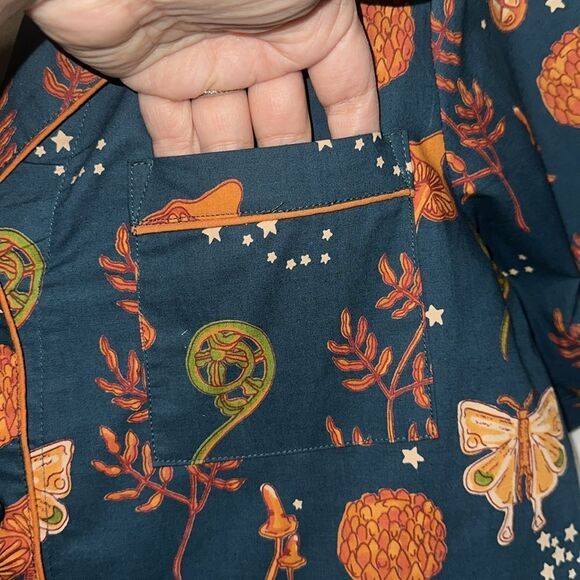 THEIR NIBS S-XL Dark Blue Orange Autumn Cotton Short Sleeve Crop Pants PJ Set - Picture 7 of 16